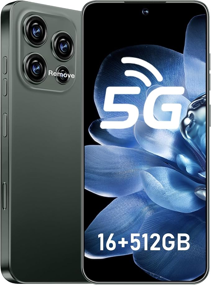 JQAKP 16PROMA X 5G Phone,Smartphone Unlocked Cell Phone 16GB+512GB/6.99“ HD Screen Display/68MP+108MP Camera/7000 mAh, Dual SIM Card/Face Unlock/Fingerprint Button Unlock (Dark Green)