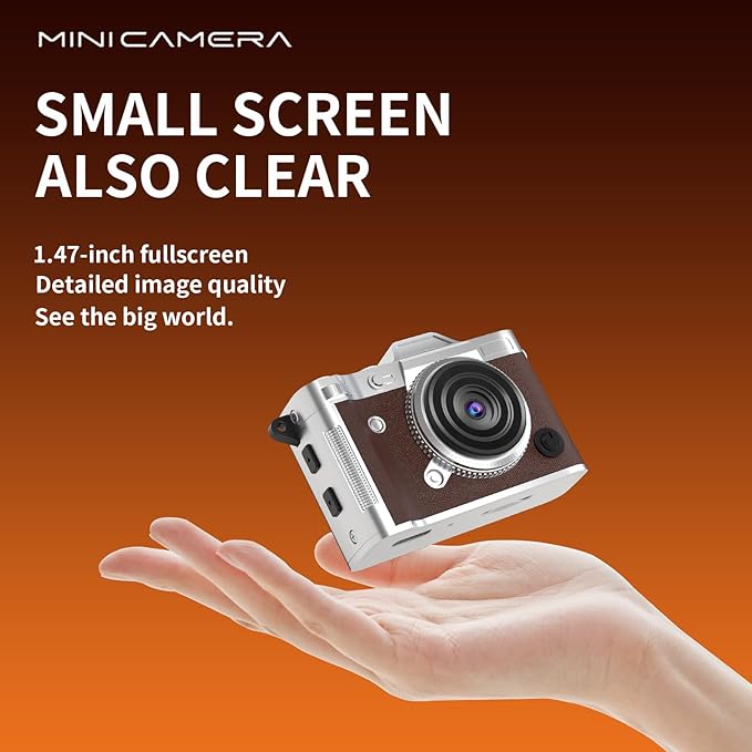LENANE Mini Keychain Camera - 2K FHD Tiny Retro Digital Camera with 32GB Card, 1.47" Screen & OTG Adapter, Vintage Compact Micro Pocket Camera for Kids,Travel,Party (Brown)