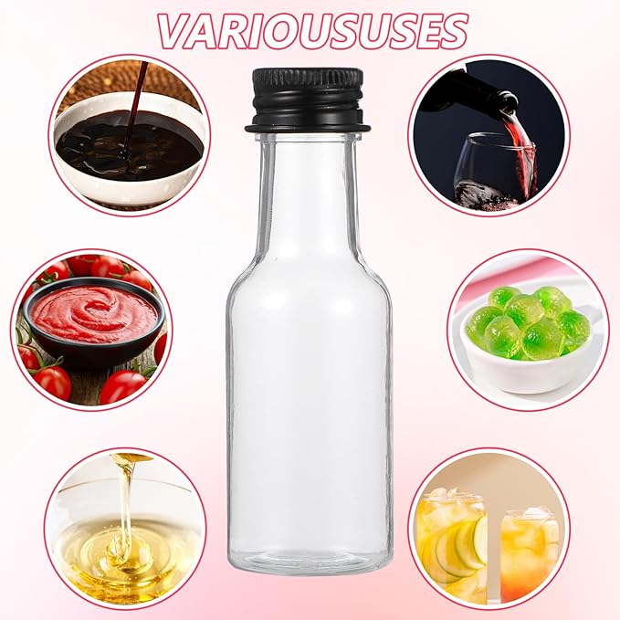 100 Pcs Mini Liquor Bottles Plastic Mini Salad Dressing Bottle Christmas Small Shooter Alcohol Holders with Cap Wine Hot Sauce(0.8 Oz,Black)