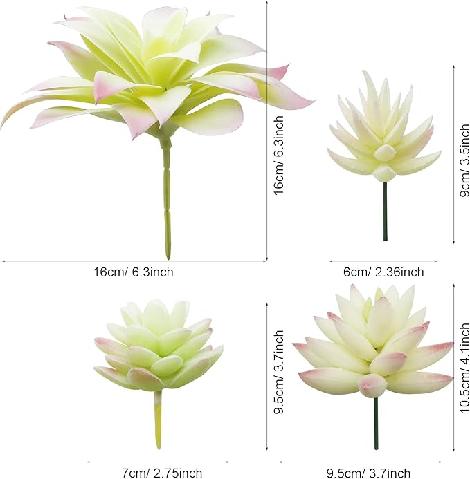 Cayway 20 PCS Artificial Succulents Picks Creamy White Artificial Succulent Plants, Fake Succulent Assortment in Flocked in Different Type for Indoor and Outdoor Home Decor Floral Arrangements