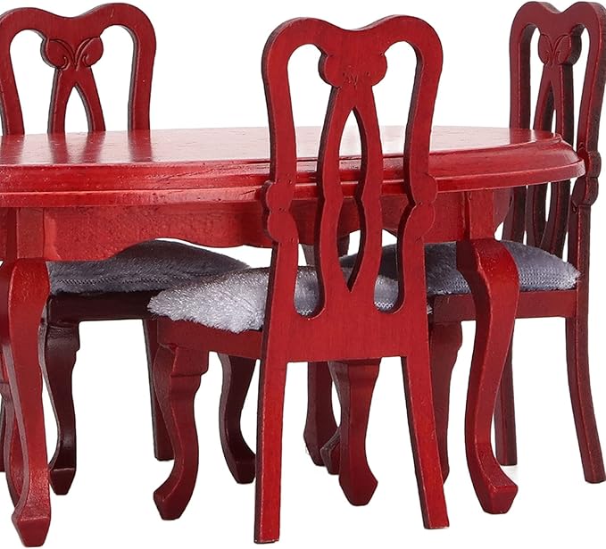 Dollhouse Dining Table Set, 1:12 Scale Dollhouse Mini Furniture Exquisite Premium Wooden Table and Chairs Toysandgames Simulation Furniture