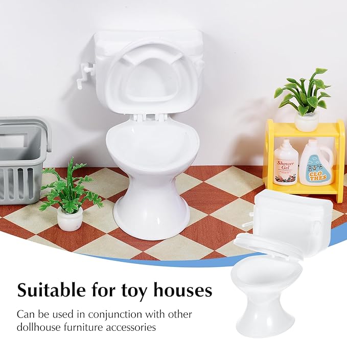 Toddmomy Doll House Toilet: 6Pcs Dollhouse Toilet Toy Mini Cake Topper Doll House Furniture for Kids Adults DIY Miniature Landscapes