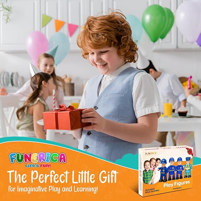 FUNERICA Police Figurines Set – 4-Pack Police Officer Toys for Kids with 3 Policemen and 1 Police Chief, Toy Police Figures and Action Figurines for Boys, Durable Imaginative Play Set