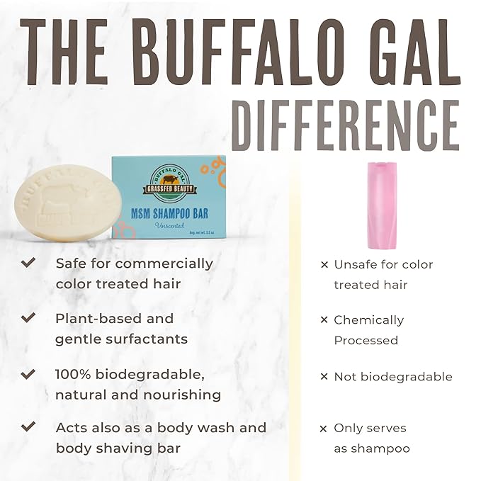 BUFFALO GAL MSM + Tallow Shampoo Bar – Hair Growth Solid Shampoo for Soft, Healthy Hair – pH Balanced, Sulfate-Free, Silicone-Free, Plastic-Free – Unscented