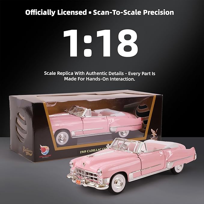 1949 Cadillac Elvis 1/18 Scale Die-Cast Metal Model Car with Opening Doors & Display Case - Premium Classic Vintage Collectible Car for Kids Men and Teens
