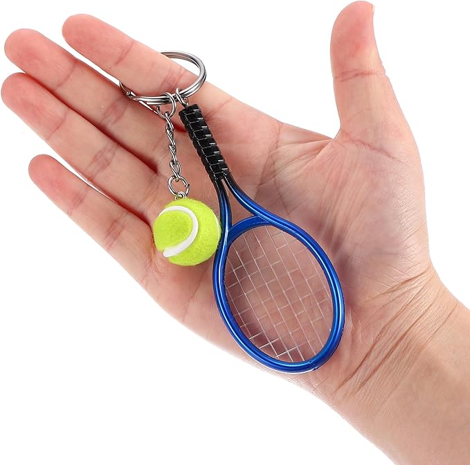 PATIKIL Tennis Keychain, Mini Tennis Racket Keychain Key Ring Tennis Ball Cute Sports Keyrings for Sport Lovers