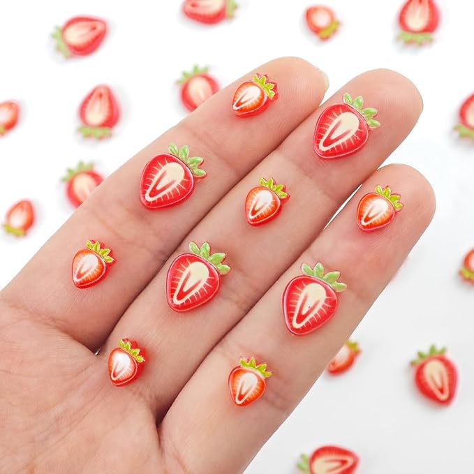 120 Pieces Tiny Strawberry Decor for Dollhouse Micro Resin Decor for DIY Crafts Mini Things for Fairy Garden Micro Landscaping Decoration
