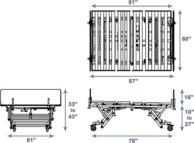 Century Max Bariatric Bed, Long Term Care Bed with Foam Mattress & Half Rail Package (60" W X 80" L) 1000lbs Weight Limit
