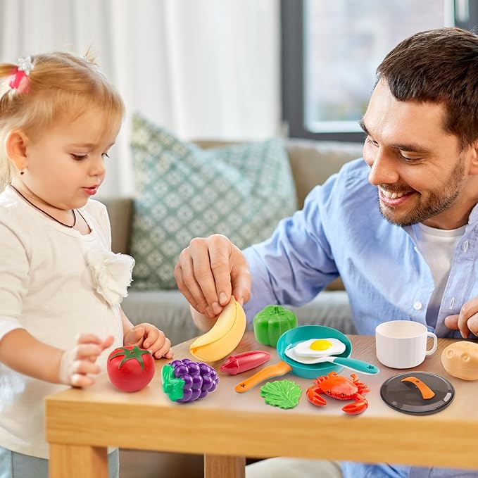 120Pcs Mini Play Kitchen Accessories, Kids Pretend Cooking Playset with Desserts, Cuttable Veggies & BBQ & Storage Basket, Educational Role-Play Gift for Toddlers, Child, Green