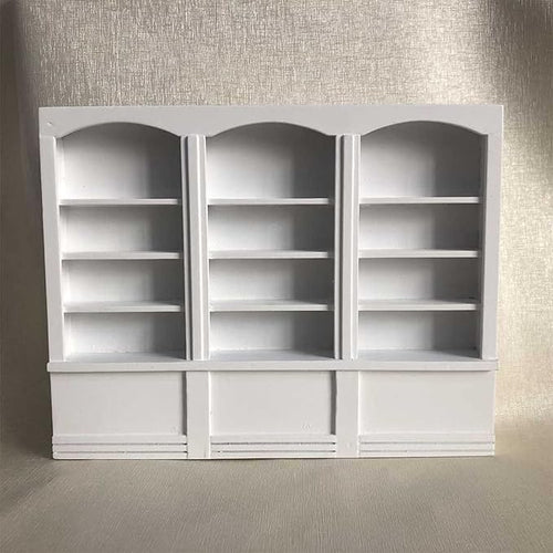 1:12 Scale Dollhouse Bookshelf (White), Miniature Wooden Bookcase Display Cabinet for Dollhouse Furniture, Collector's Decoration Accessory