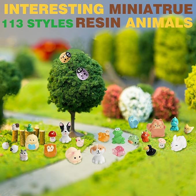135pcs Mini Resin Animal Kits 113 Styles Tiny Resin Animals Miniature Little Small Animals Figures Bulk for Micro Fairy Garden Landscape Accessories Dollhouse Hide Crafts Decor Toys (Animal)