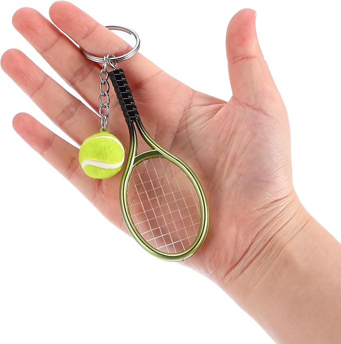 PATIKIL Tennis Keychain, Mini Tennis Racket Keychain Key Ring Tennis Ball Cute Sports Keyrings for Sport Lovers