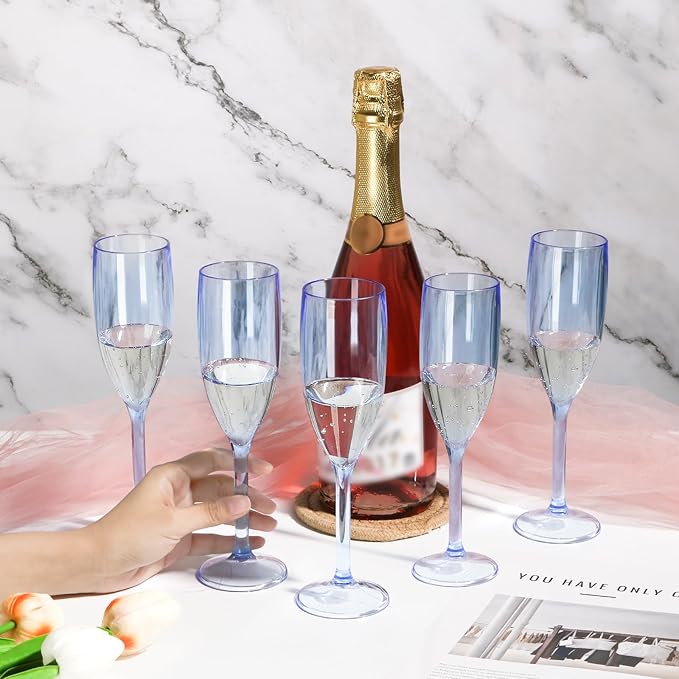XUWAIDSGN 24 Pcs Reusable Champagne Flutes Plastic Wine Glasses Bulk Vintage Champagne Flutes Mimosa Bar Glasses Stemmed Drinking Cups 5.4OZ for Christmas Birthday Wedding Bride
