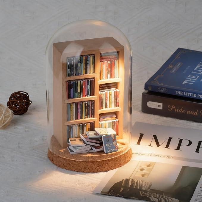 Anxiety Bookshelf, Miniature Bookcase, Mini Bookshelves for Anxiety, Miniature Library, with 200+Tiny Books, Small Bookshelf Creative Ornaments, Stress-Relieving Gifts