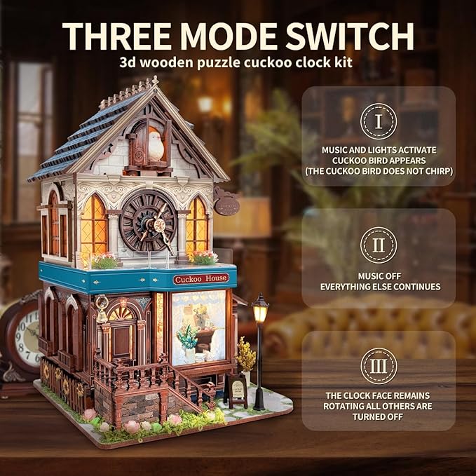 3D Wooden Puzzles for Adults DIY Mini House Model Kits to Build, Room Home Decor 3-d Puzzle Wooden Clock Craft Kits Miniature House kit Gifts for Family, Friends- Cuckoo House (SQ-61)