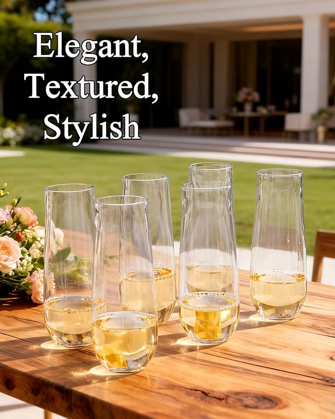 Ciaell 48 Pack Plastic Champagne Flutes - 9 Oz Disposable Champagne Glasses - Stemless Mimosa Glass for Parties & Weddings & Birthdays