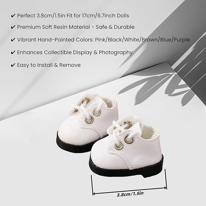 Doll Shoes for Lu bubu 17cm Dolls(No Doll) , Mini Shoes Accessories, Cute PU Leather Shoes Suitable for 17cm Doll, Dress Up Doll Shoes Replacement White