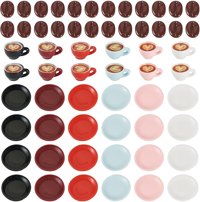 40Pcs Resin Mini Coffee Bean Cups Plates Dishes Miniature Kitchen Set Fake Drink Food Coffee Mug Lovely Tableware Dollhouse Ornaments for Desktop Decorations Crafts Micro Landscape