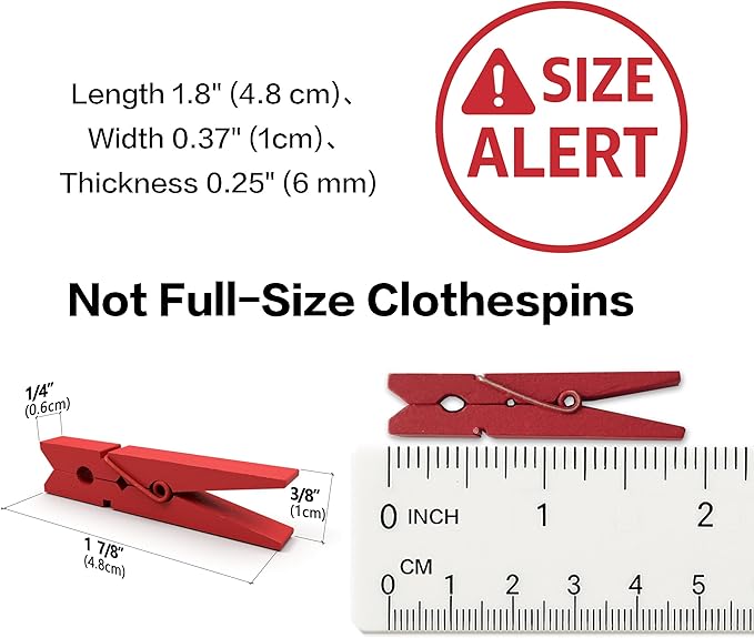 LWR CRAFTS Wooden Small Clothespins 1-7/8" 4.8cm 50 Pieces Per Pack (Red)