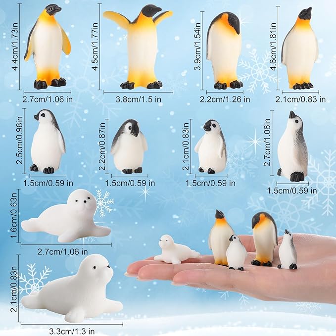 28 Pcs Mini Penguin Figurines Bulk Miniature Penguin Seal for Arctic Habitat Project Realistic Resin Animals Cake Topper Seal Winter Party Birthday Supplies
