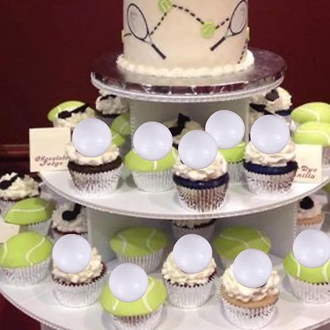 Rsstarxi 12 Pack 3D Volleyball Cupcake Toppers for Sports, Baby Shower & Kids Birthday Parties
