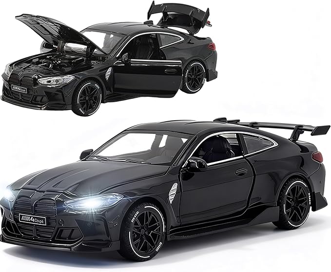Toy Cars Compatible for M4（M Performance Parts） 1/32 Metal Model Car Pull Back Car Toys with Light and Sound Toys Car Collectible Model for Children Age 3 + Year Old (Black)