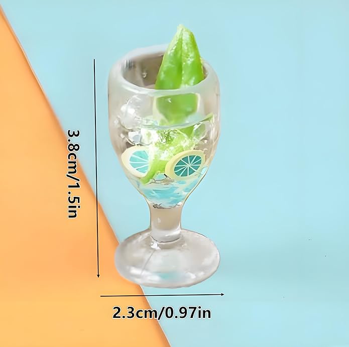 6 Piece Summer Fashion Miniature Dollhouse Drink Set – Resin Glass Cups & Fruit Beverage Bottles, 1:12 Scale Simulated Summer Drinks for DIY Crafts, Jewelry Making, Mini House Bar Décor & Decorations