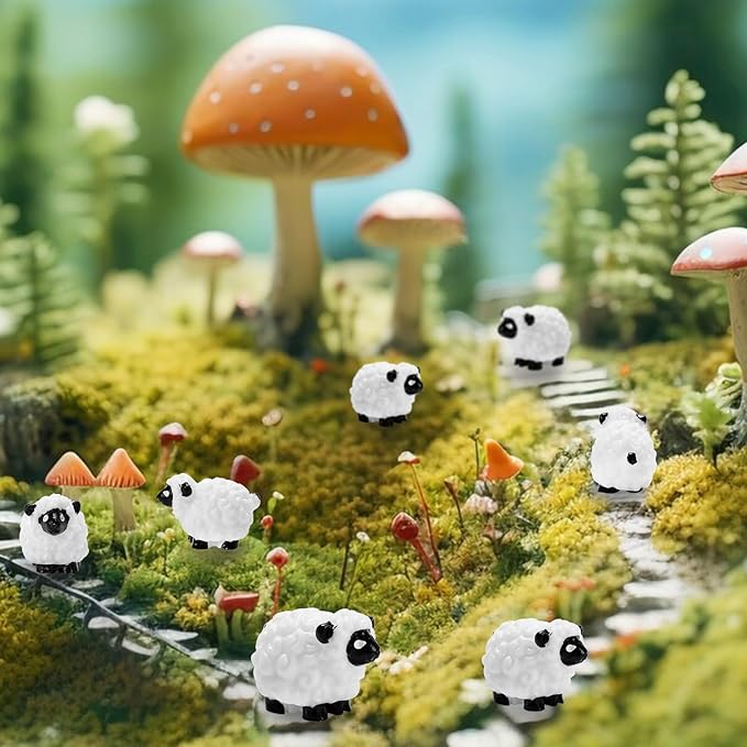 20 Pcs Mini Sheep Figurines Miniature Sheep Tiny Sheep Mini Plastic Sheep Mini Resin Figurine for Fairy Garden Micro Landscape Decor Cake Topper