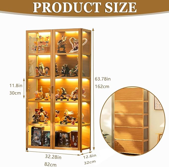 Display Cabinet with Acrylic Doors, 63.78" High Display Case, 5-Tier Curio Cabinet, Collectibles Toy Organizers Rack & Display Shelf, High Display Case for Home, Office, Playroom, Living Room