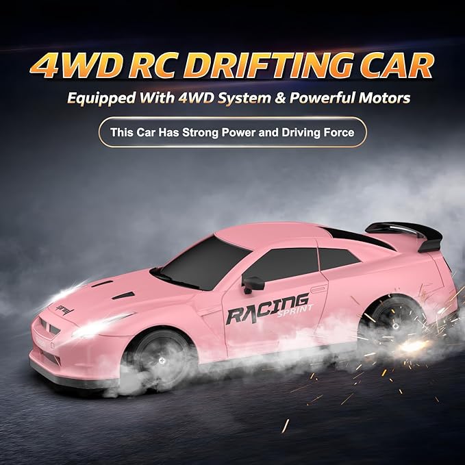 Remote Control Car RC Drift Car 2.4GHz 1:24 Scale 4WD 15KM/H High Speed Model Vehicle with LED Lights Drifting Tire Racing Sport Toy Car for Adults Boys Girls Kids Gift 2Pcs Rechargeable Batteries