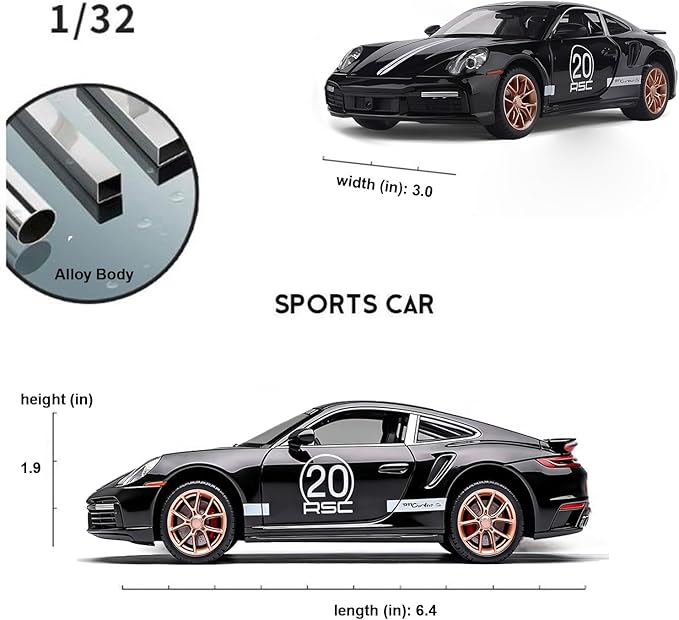 Toy Cars for Kids Ags 3+ Turbo S Alloy Diecast Model Cars,Pull Back Car Toy with Light and Sound Sports Race Car Gifts for Boys Age 3-8 Black