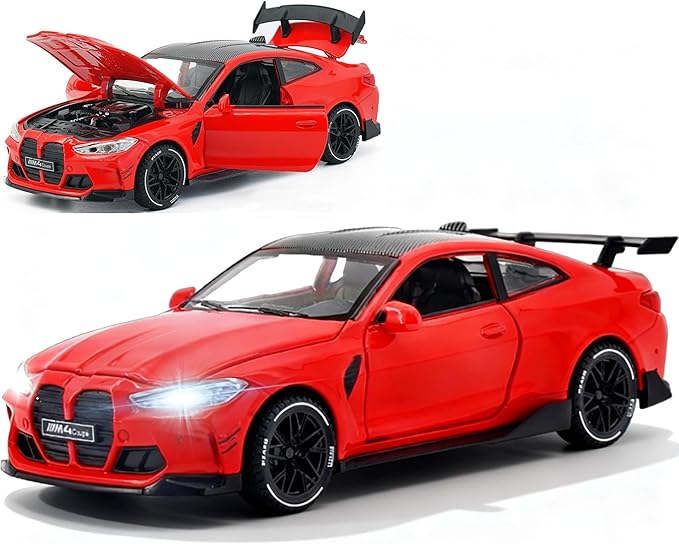 Toy Cars Compatible for M4（M Performance Parts ） 1/32 Metal Model Car Pull Back Car Toys with Light and Sound Toys Car Collectible Model for Children Age 3 + Year Old (Red)