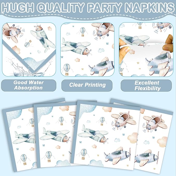 96Pcs Airplane Birthday Party Decorations Airplane Baby Shower Tableware Vintage Plane Plates Napkins Forks Disposable Aviation Theme Party Supplies for Baby Shower Kids Boys Girls Birthday Supplies