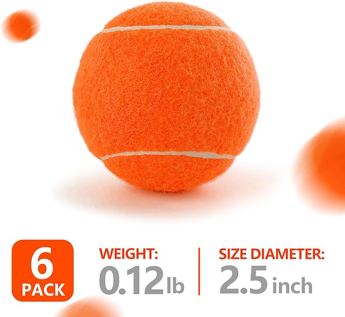 PHOEPET 6-Pack Tennis Balls for Beginner Training Practice- Bulk Dog Balls for Fetch Chew Toys(Orange)