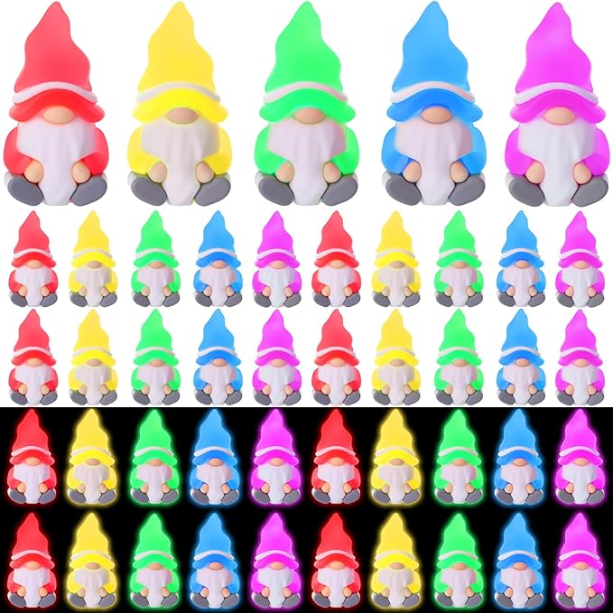 25 Pcs Luminous Mini Gnomes Figures Miniature Glow in The Dark Mini Gnomes Tiny Figurines to Hide Fairy for Garden Yard Home Patio Lawn DIY Craft Decoration Gifts Fairy Goodie Bag