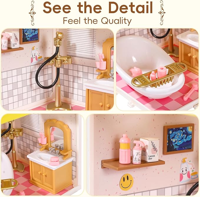 DIY Miniature House Play Kit,Playhouse Toys for Boys and Girls, Home Scene Toys, Suitable for Children Aged 345678, immersive Experience of Life Scenes (Sweet Bubbles Bathroom)
