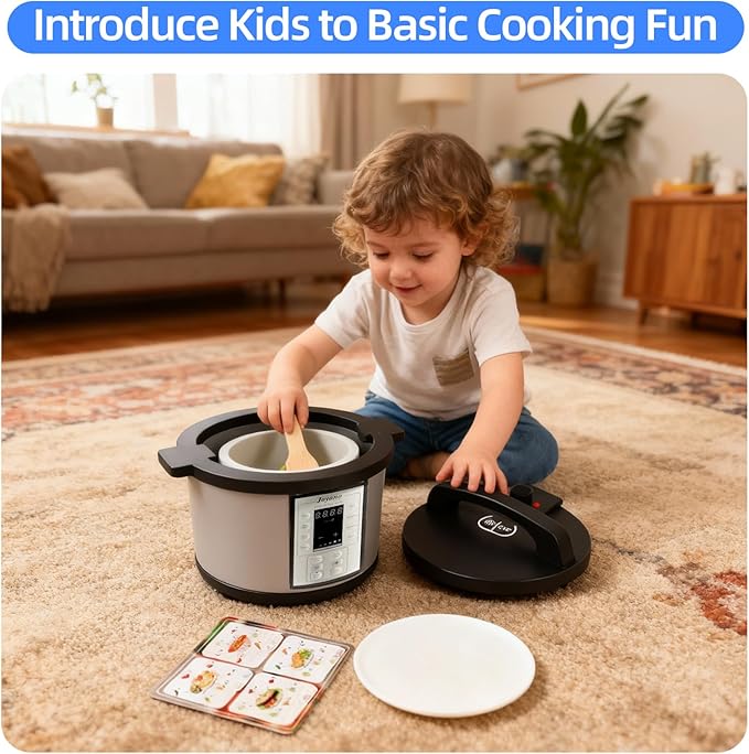 15-PCs Wooden Air Fryer/18-PCs Pressure Cooker Playset for Kids Pretend Cooking Toy with Food Accessories Utensils Montessori Kitchen Role Play (Pressure Cooker)