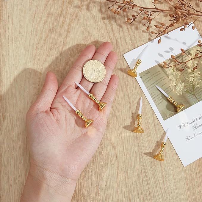 FREEBLOSS 6 Pcs Dollhouse Miniature Candlesticks 1.7" x 0.5", Retro Golden Candlestick Ornament Suitable for 1/12 Scale Dollhouse Accessories