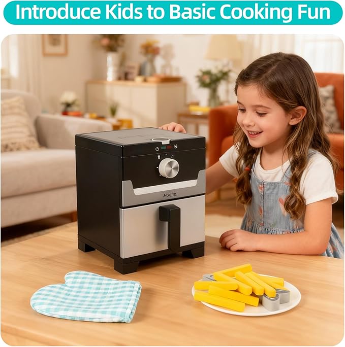 15-PCs Wooden Air Fryer/18-PCs Pressure Cooker Playset for Kids Pretend Cooking Toy with Food Accessories Utensils Montessori Kitchen Role Play (Air Fryer)