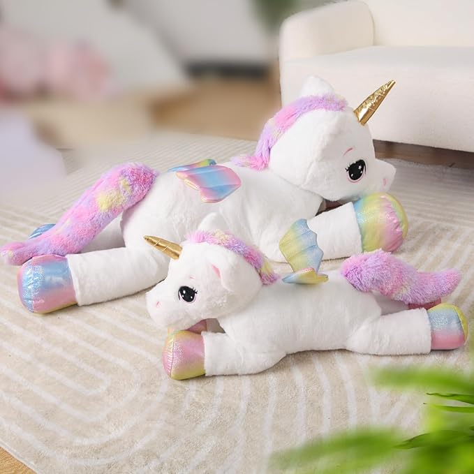 24 Inch Big Unicorn Stuffed Animal Plush Toy Pillow, Cute Soft Giant Unicorn with Rainbow Wings Large Doll, Gift for Children Girls Boys Kids Valentine Birthday Christmas