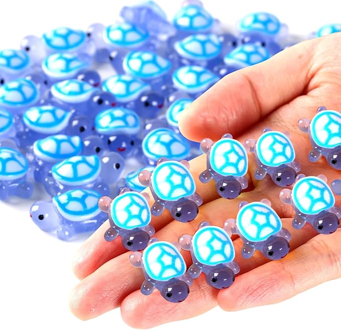 50pcs Luminous Mini Resin Turtles, Resin Animals, Mini Turtles, Marine Craft Decoration, Suitable for Decoration of Gardens, Parties, Miniature Landscapes (Blue)