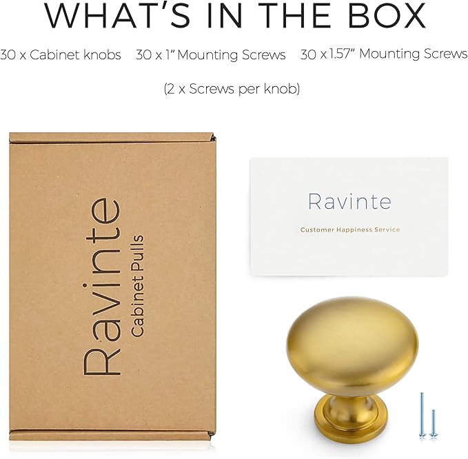 Ravinte 30 Pack Gold Round Zinc Cabinet Brass Knobs for Kitchen Bathroom Closet Dresser Cabinets