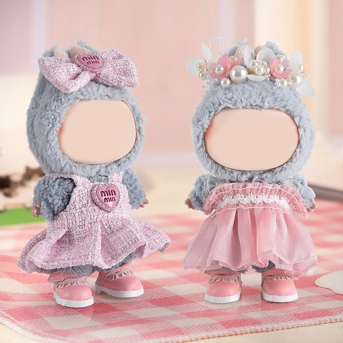 Cute Doll Shoes for Lububu, Premium Doll Shoes for 4-7in Dolls, Compatible with Lububu Doll Clothing & Outfits(Pink Laces)