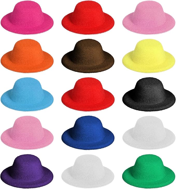 2.3" Mini Formal Hats, 15 PCS Doll Miniature Formal Small Fabric Ornaments Hat Small Little Miniature Hat Miniatures Tiny Formals Hats Felt Colorful, Miniatures DollHat for Christmas DIY Party