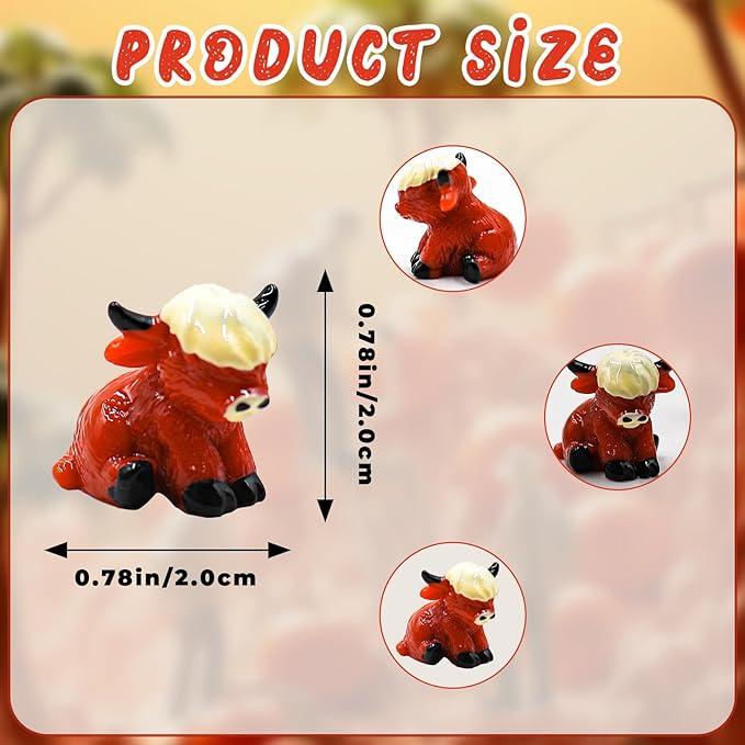 50 Pcs Mini Highland Cow Figurines for Fairy Gardens,Miniature Landscapes, Micro Landscape be Used for Various DIY Projects and Decorative