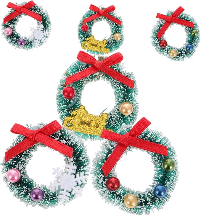 VOSAREA 24pcs Mini Wreath Ornament for Dollhouse Decor Lifelike Xmas Garland for Holiday Home Party Decoration Versatile Miniature Wreaths for Festive Atmosphere