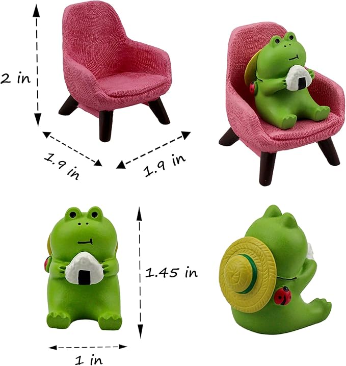 Refintural Miniature Frog Figurines Statue - Cute Frog Sculpture for Outdoor Fairy Garden and Desk Decorations - Adorable Frog Figurine Statue Decor for Plant Shelf Desk Office Bedroom(Pink Sofa)