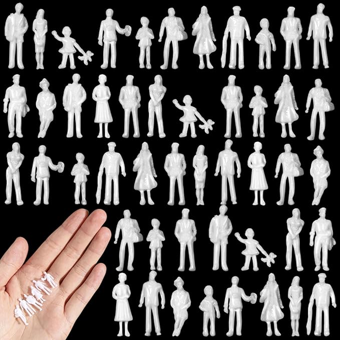 Namalu 50 Pcs 1:100 Scale White Unpainted Mini People Figures Miniature People for Model Trains Architectural Standing and Sitting Mini Diorama Figures for Architectural Project Miniature Scenes