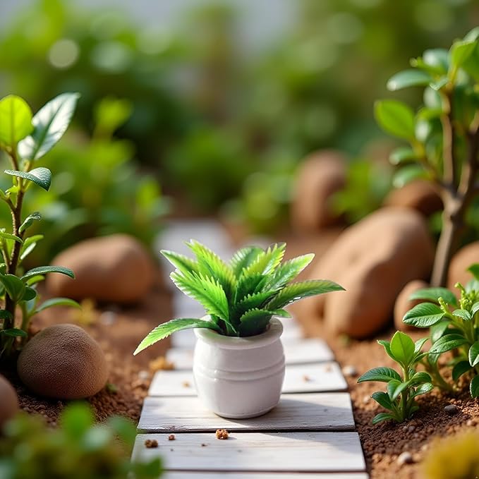 Miniature Dollhouse Tiny Fake Greenery Bonsai Ornament Crafts, Green Potted Flower Model, 1:12 Scale Doll House Miniature Plant Model,DIY Accessories, Shooting Props