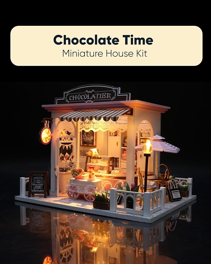 Miniature House Kit, Miniature Dollhouse for Beginners, DIY Dollhouse Kit for Adults to Build, Model Building Craft Diorama Kit, Ideal Gifts for Birthday, Christmas(Chocolate Shop)